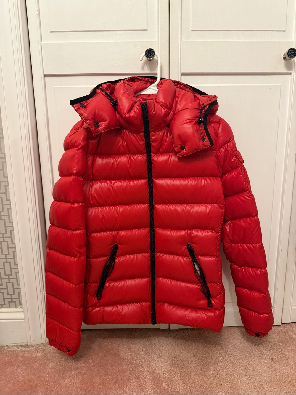 Moncler Red Down Quilted Puffer Jacket with Hood
